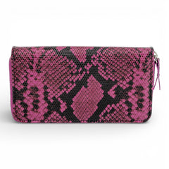 Portofel din piele naturala pentru femei, cu fermoar Snake fuxia