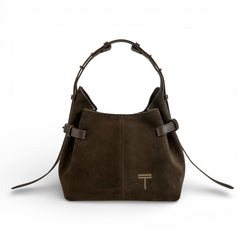 Geanta din piele întoarsă Espresso Suede Micro Boucle