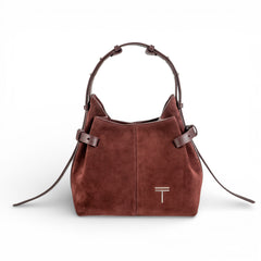 Geanta din piele întoarsă Burgundy Suede Micro Boucle