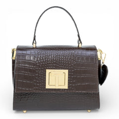 Geanta din piele naturala Espresso Croco MINI POLINE