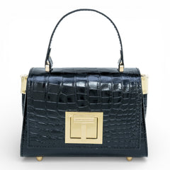 Geanta din piele naturala Negru Croco MICRO POLINE