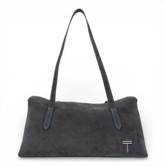 Geanta din piele naturala suede Gri Naila Baquette