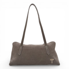 Geanta din piele naturala suede Taupe Naila Baquette