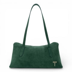 Geanta din piele naturala suede Verde Naila Baquette