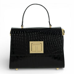 Geanta din piele naturala Croco Negru MINI POLINE