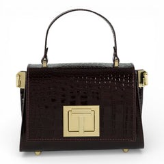 Geanta din piele naturala Burgundy Croco MICRO POLINE