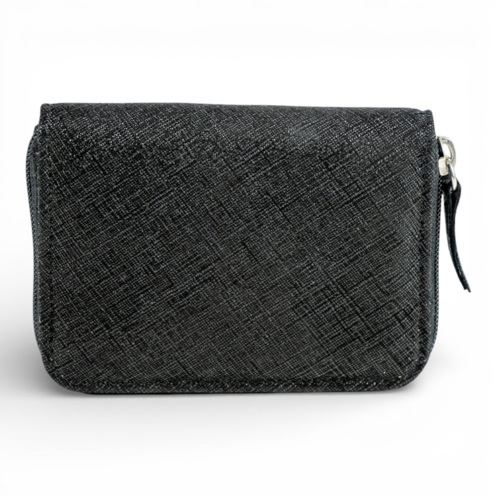 Portofel Mini din piele naturala pentru femei, cu fermoar Negru