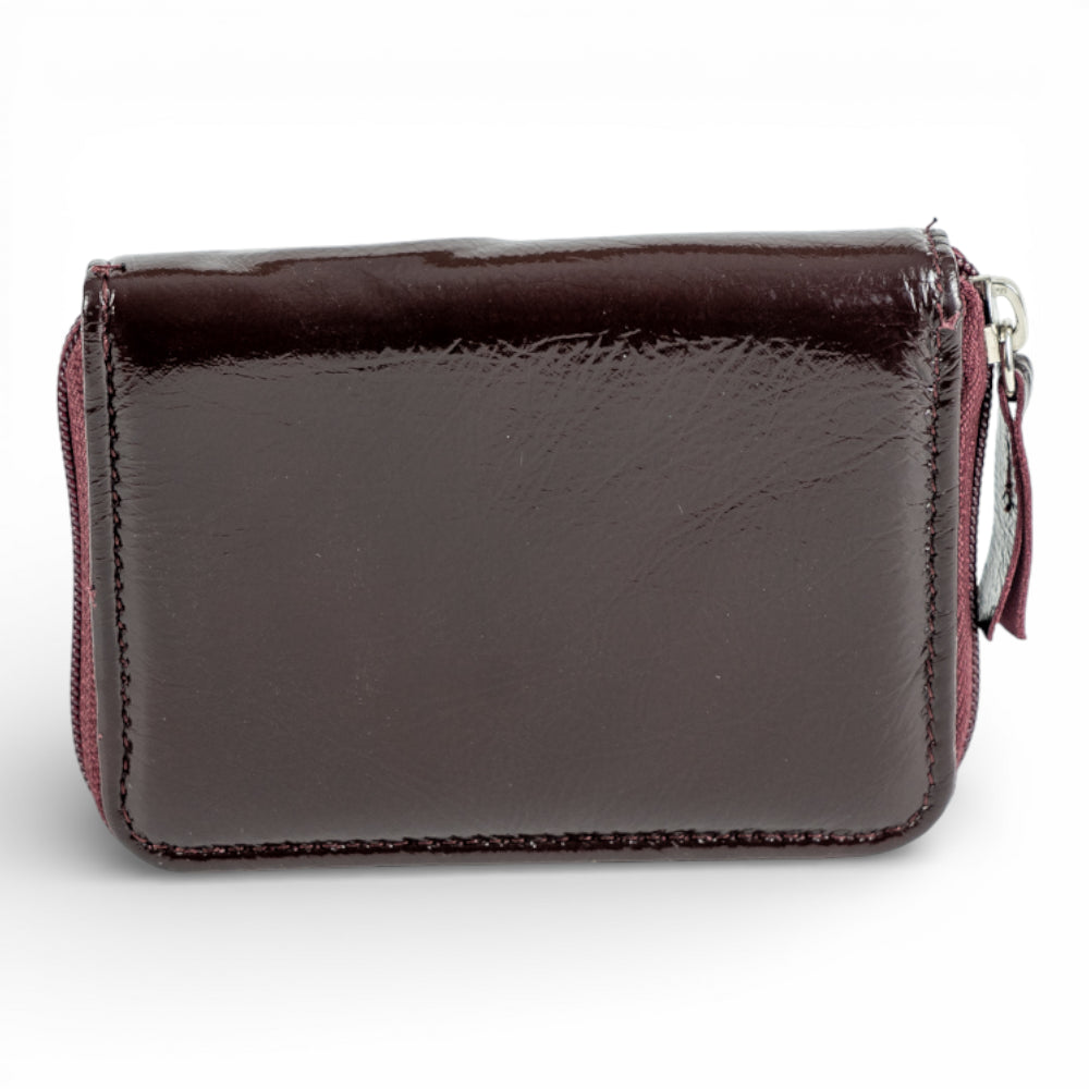 Portofel Mini din piele naturala pentru femei, cu fermoar Visiniu Imagine principală a produsului