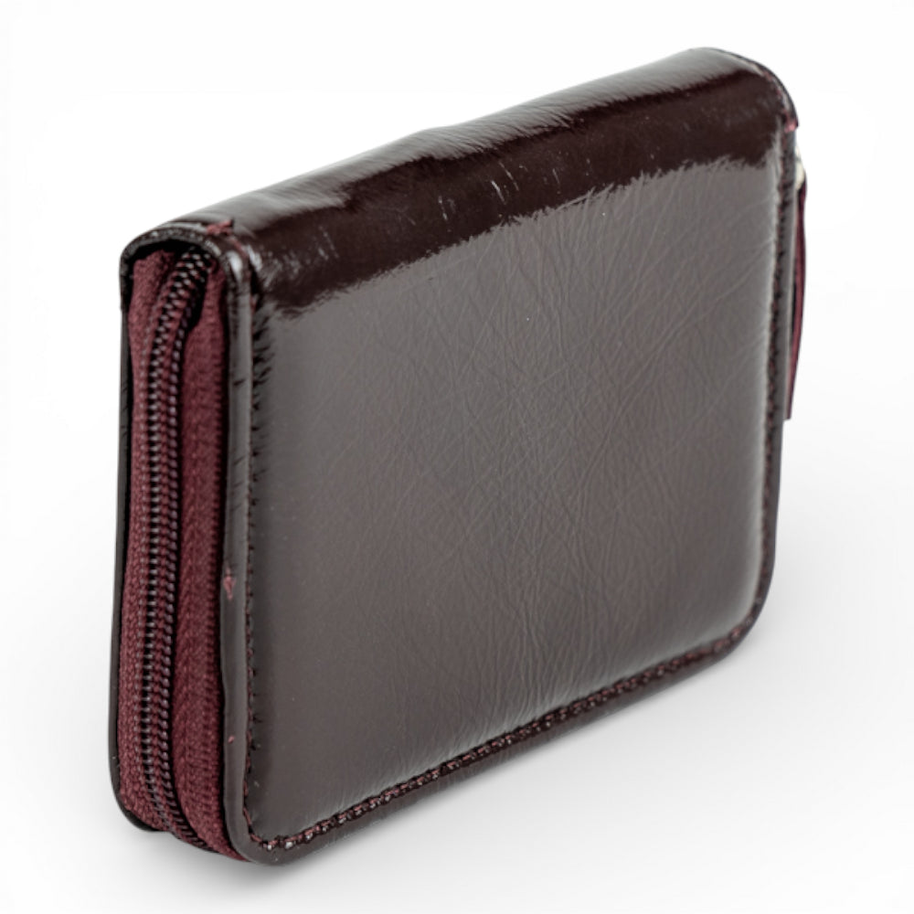 Portofel Mini din piele naturala pentru femei, cu fermoar Visiniu