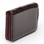 Portofel Mini din piele naturala pentru femei, cu fermoar Visiniu