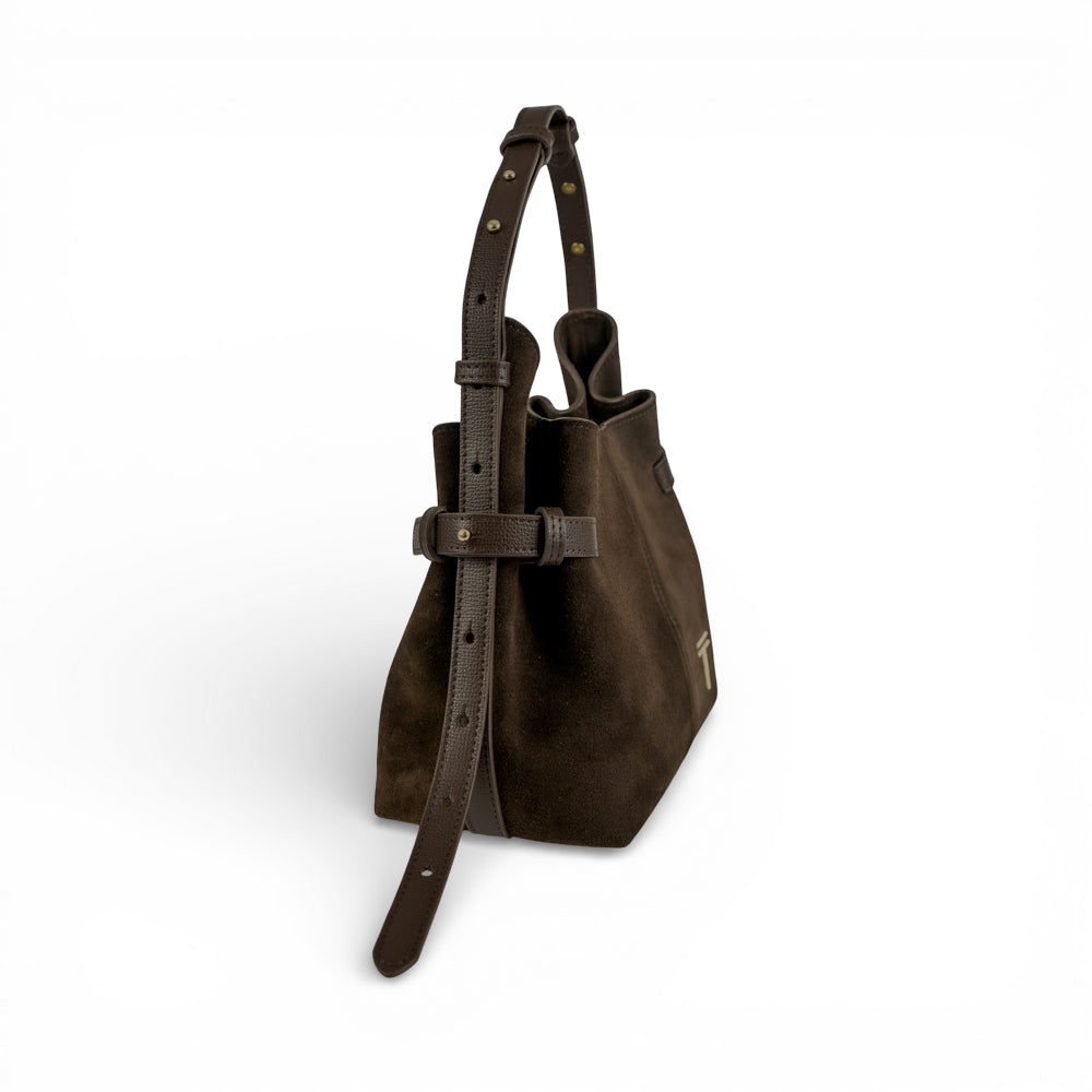 Geanta  din piele întoarsă  Espresso Suede Micro Boucle