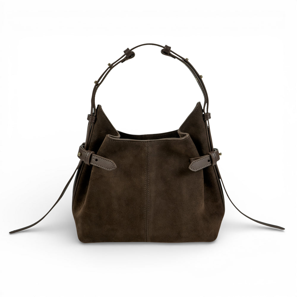 Geanta  din piele întoarsă  Espresso Suede Micro Boucle
