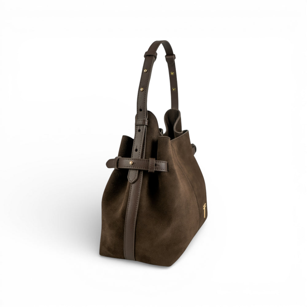 Geanta  din piele întoarsă  Espresso Suede Medium Boucle
