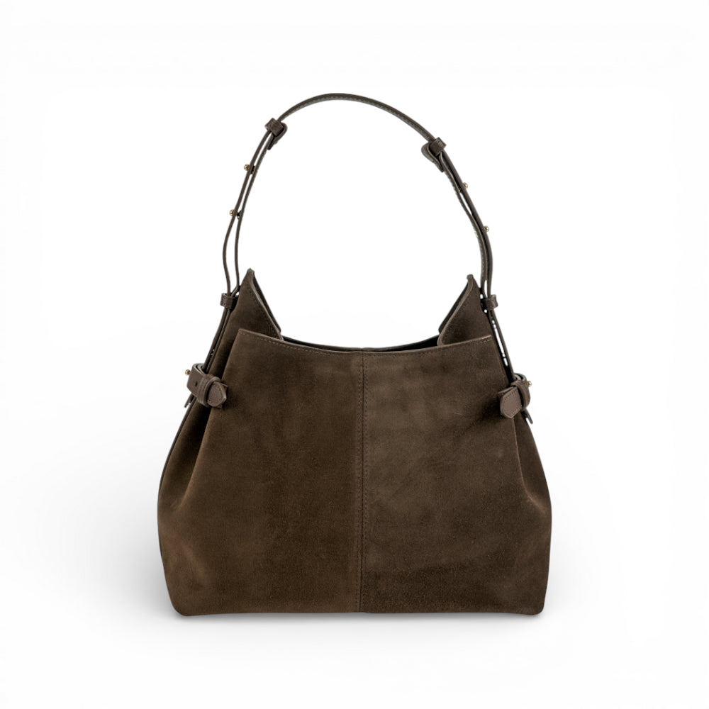 Geanta  din piele întoarsă  Espresso Suede Medium Boucle
