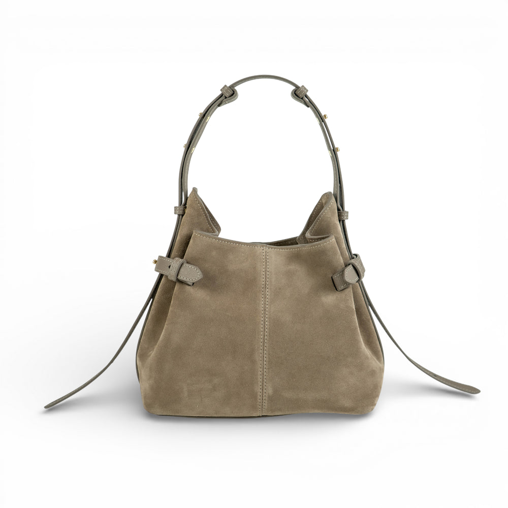 Geanta  din piele întoarsă  Taupe Suede Micro Boucle