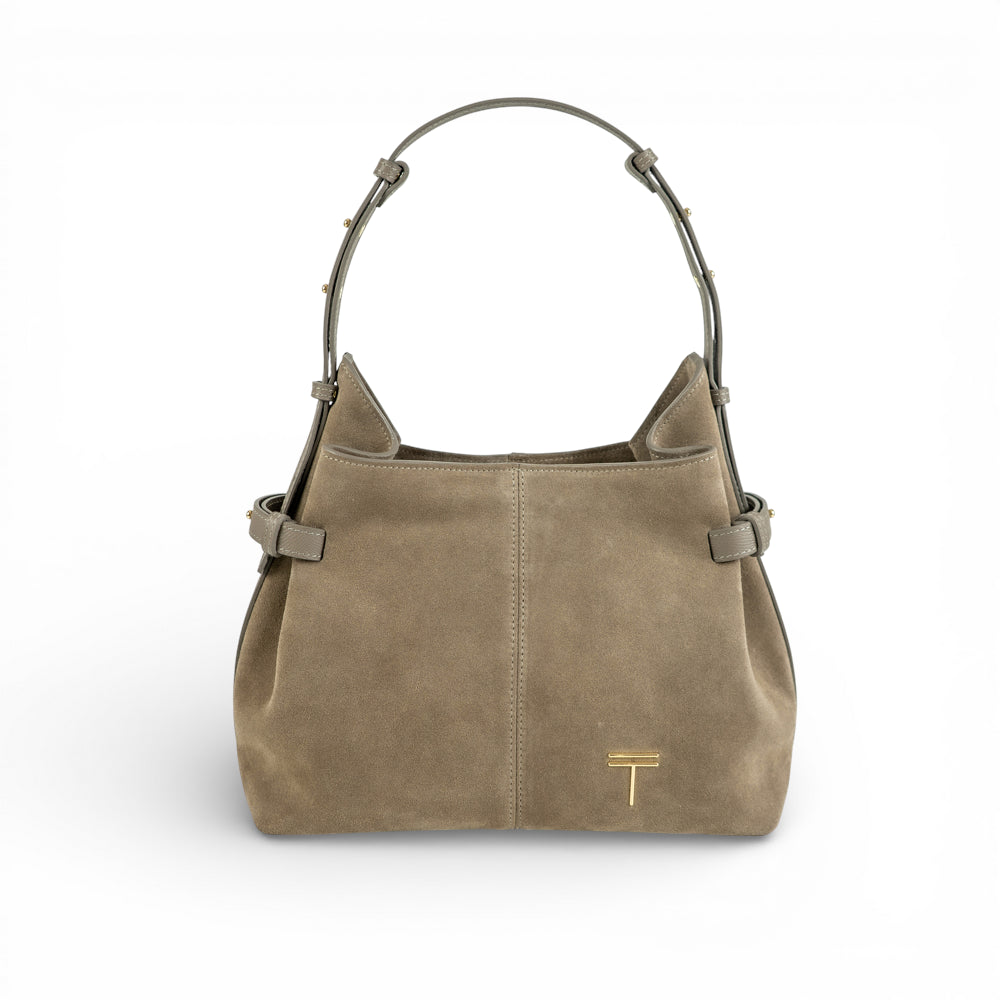 Geanta  din piele întoarsă  Taupe Suede Medium Boucle