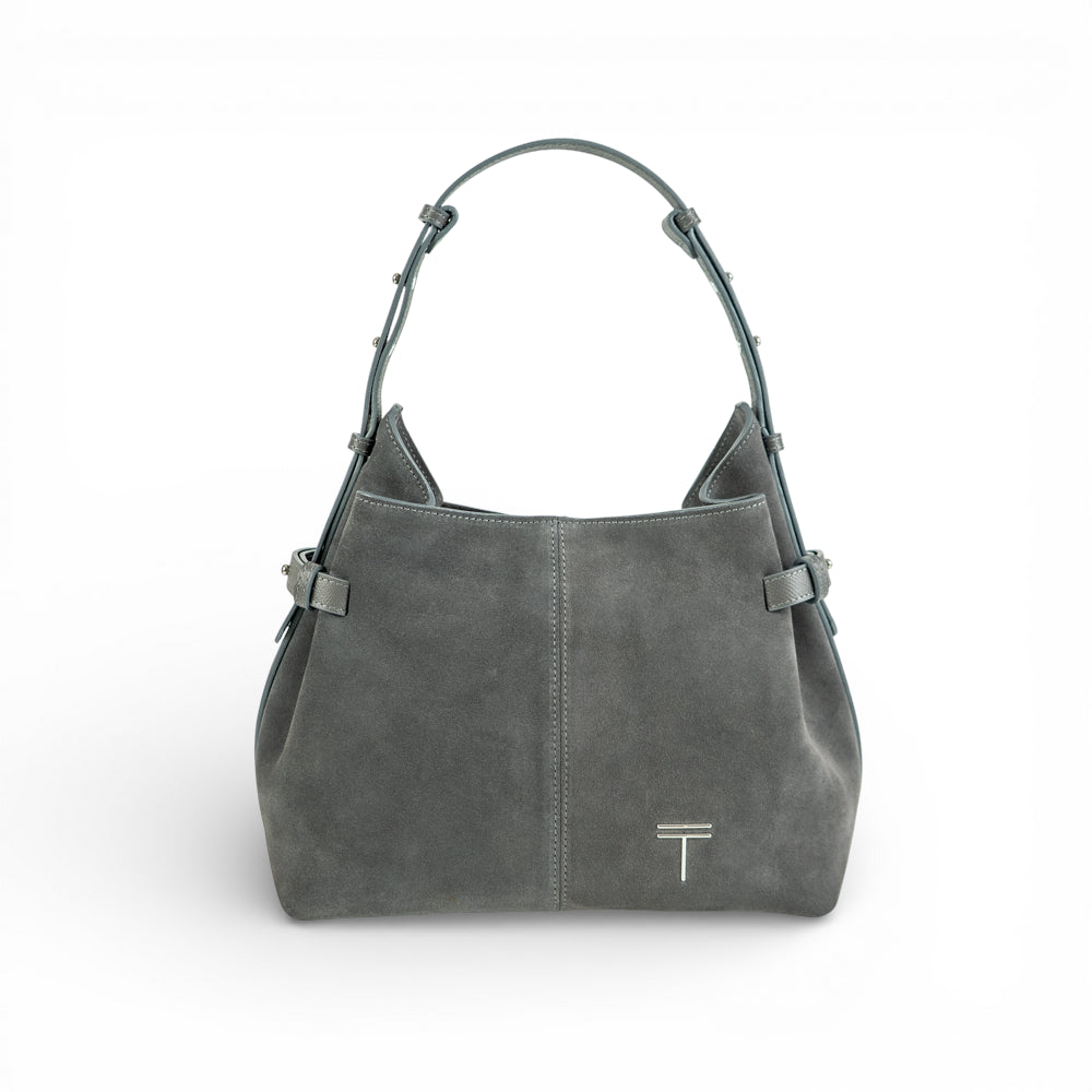 Geanta  din piele întoarsă  Gri Suede Medium Boucle