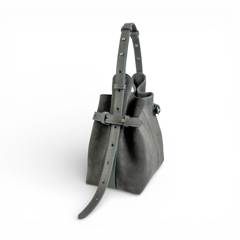 Geanta  din piele întoarsă  Gri Suede Micro Boucle