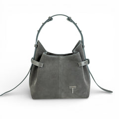 Geanta  din piele întoarsă  Gri Suede Micro Boucle