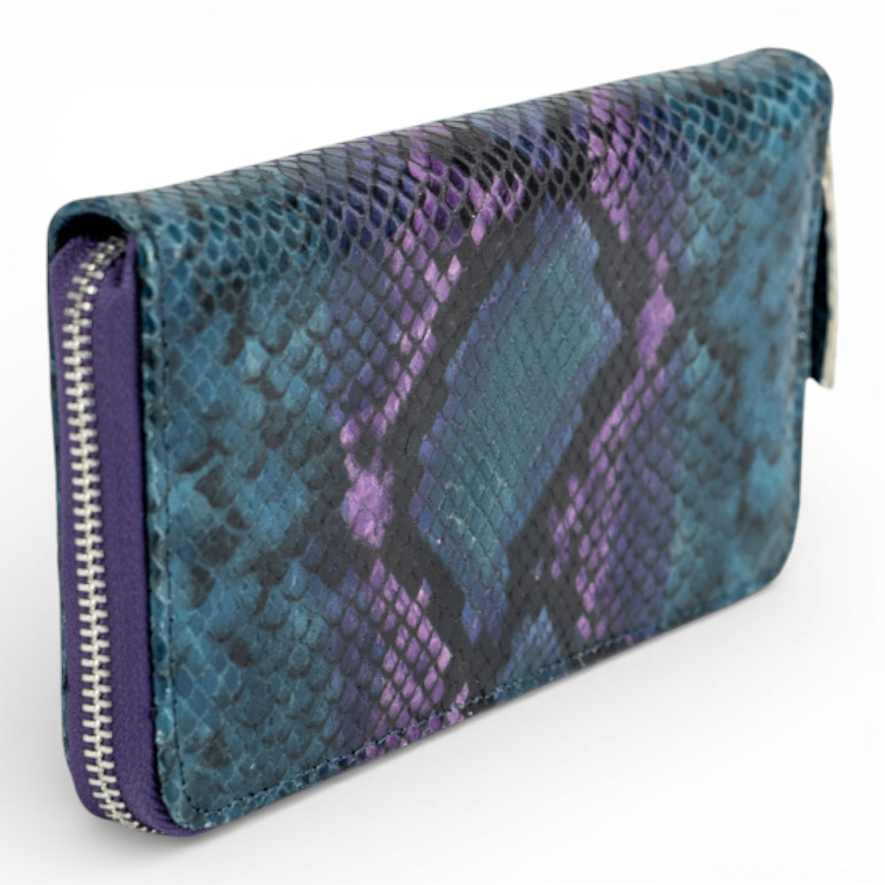 Portofel din piele naturala pentru femei, cu fermoar Snake turcoaz lila Imagine secundară a produsului