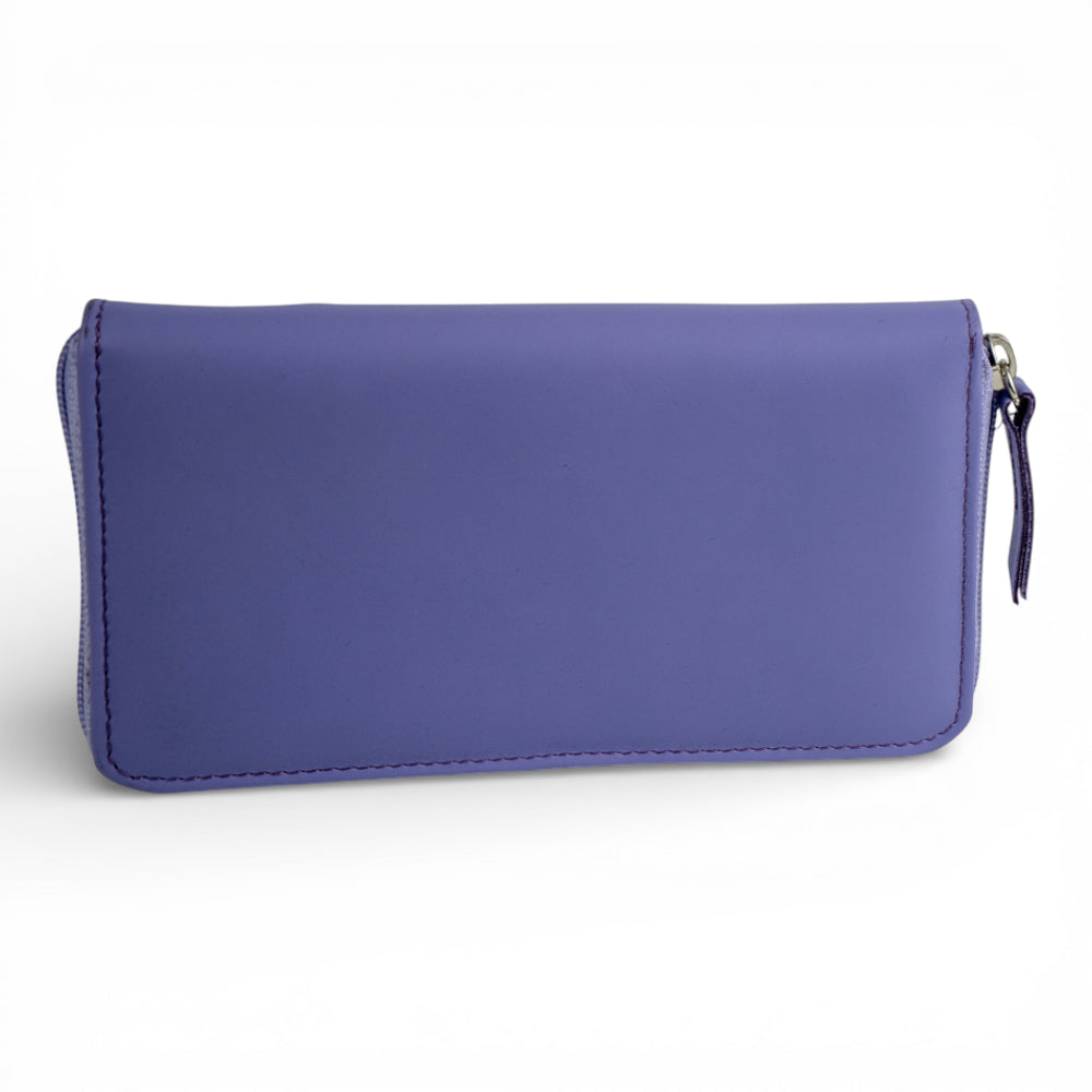 Portofel din piele naturala pentru femei, cu fermoar Lila
