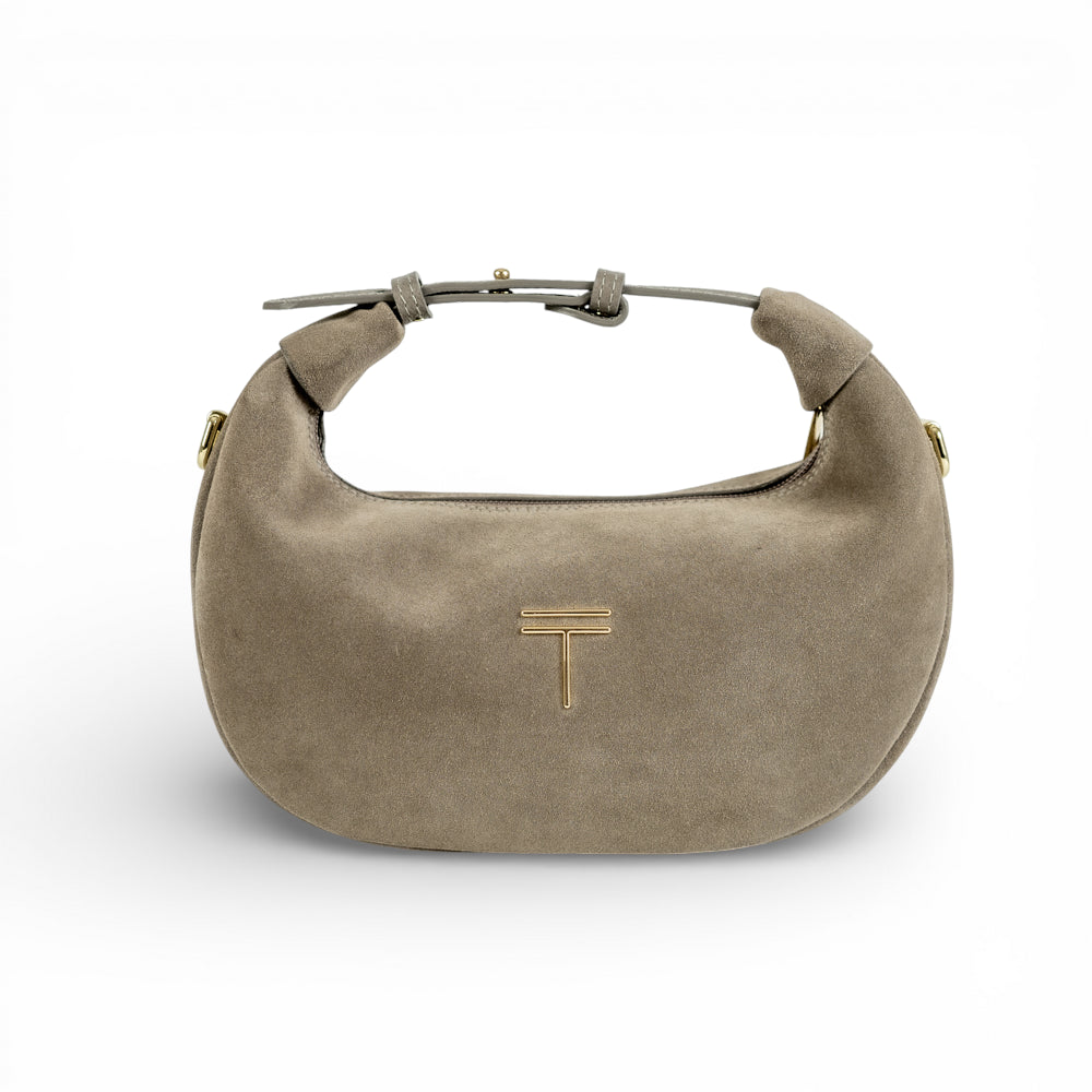Geanta din piele naturala Taupe Suede Mini Moon