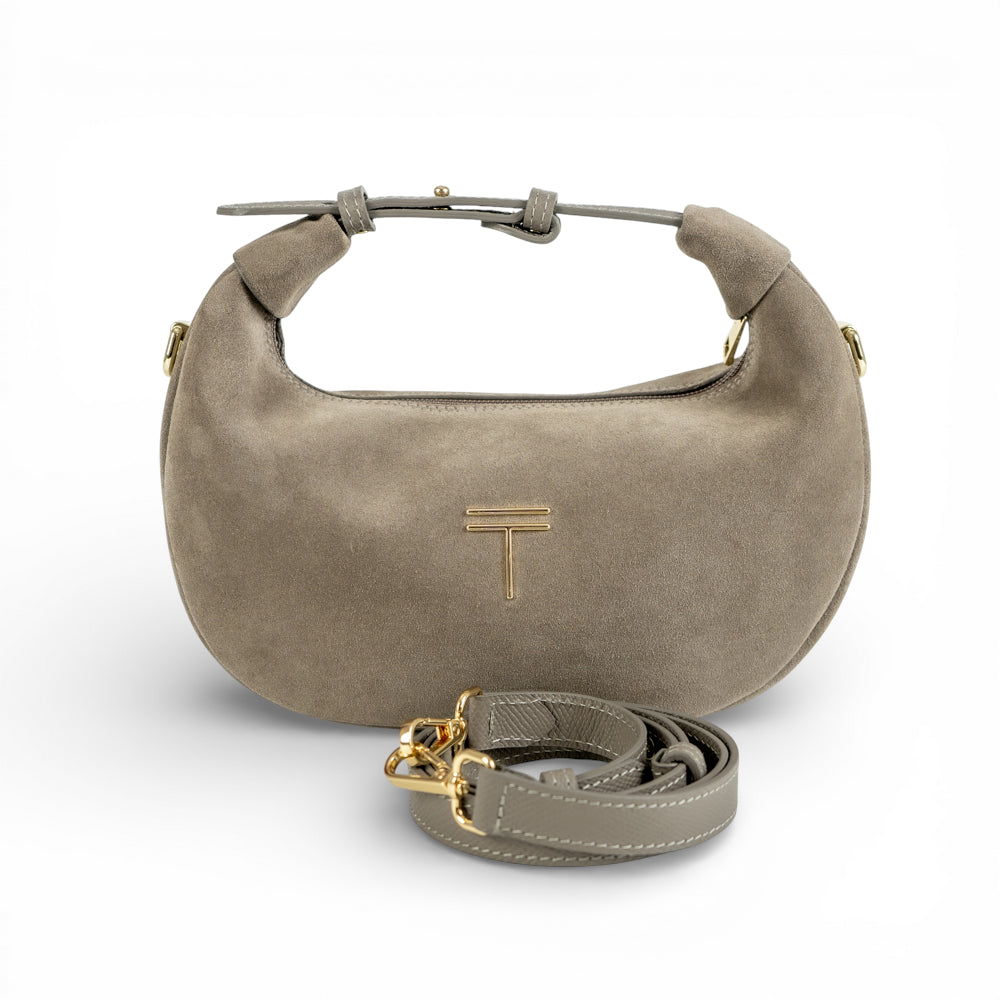 Geanta din piele naturala Taupe Suede Mini Moon Imagine secundară a produsului