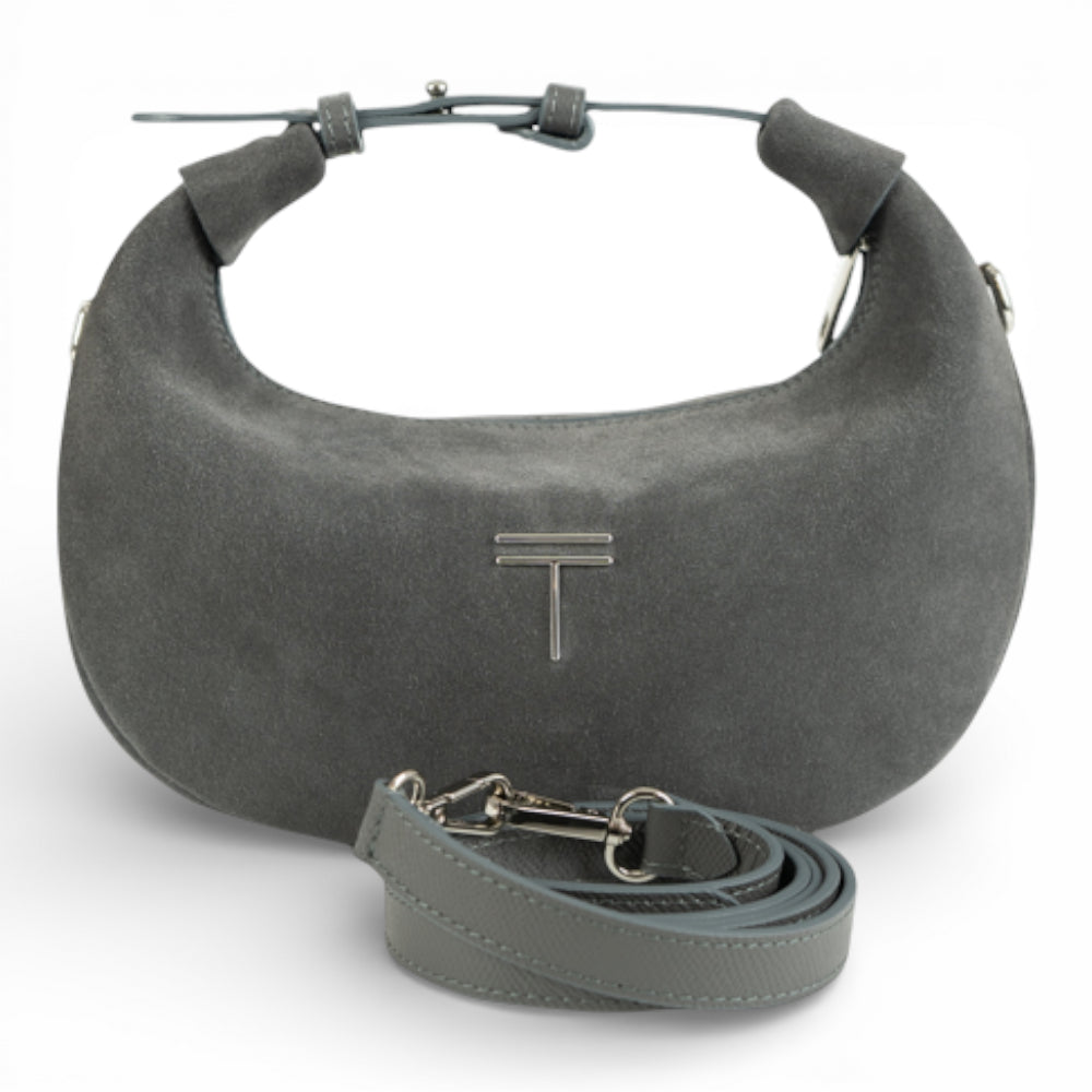 Geanta din piele naturala Gri Suede Mini Moon