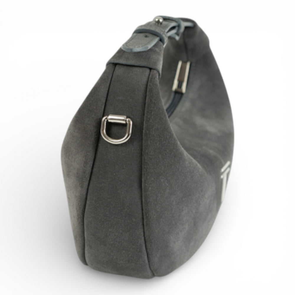 Geanta din piele naturala Gri Suede Mini Moon