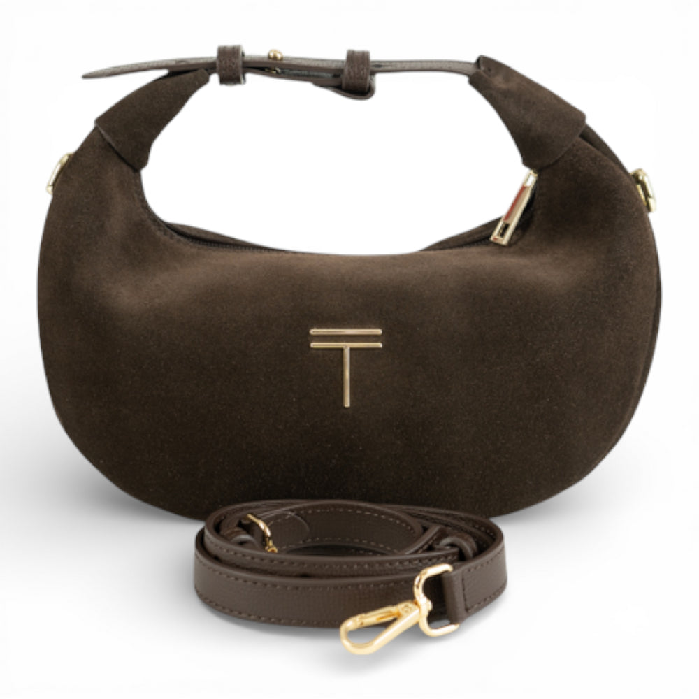 Geanta  din piele naturala Chocolate suede Mini Moon