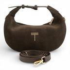 Geanta  din piele naturala Chocolate suede Mini Moon