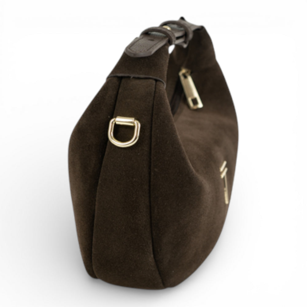 Geanta  din piele naturala Chocolate suede Mini Moon