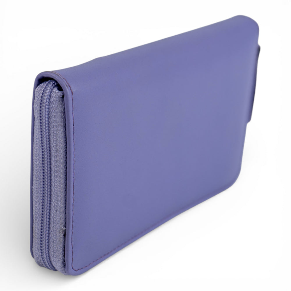 Portofel din piele naturala pentru femei, cu fermoar Lila