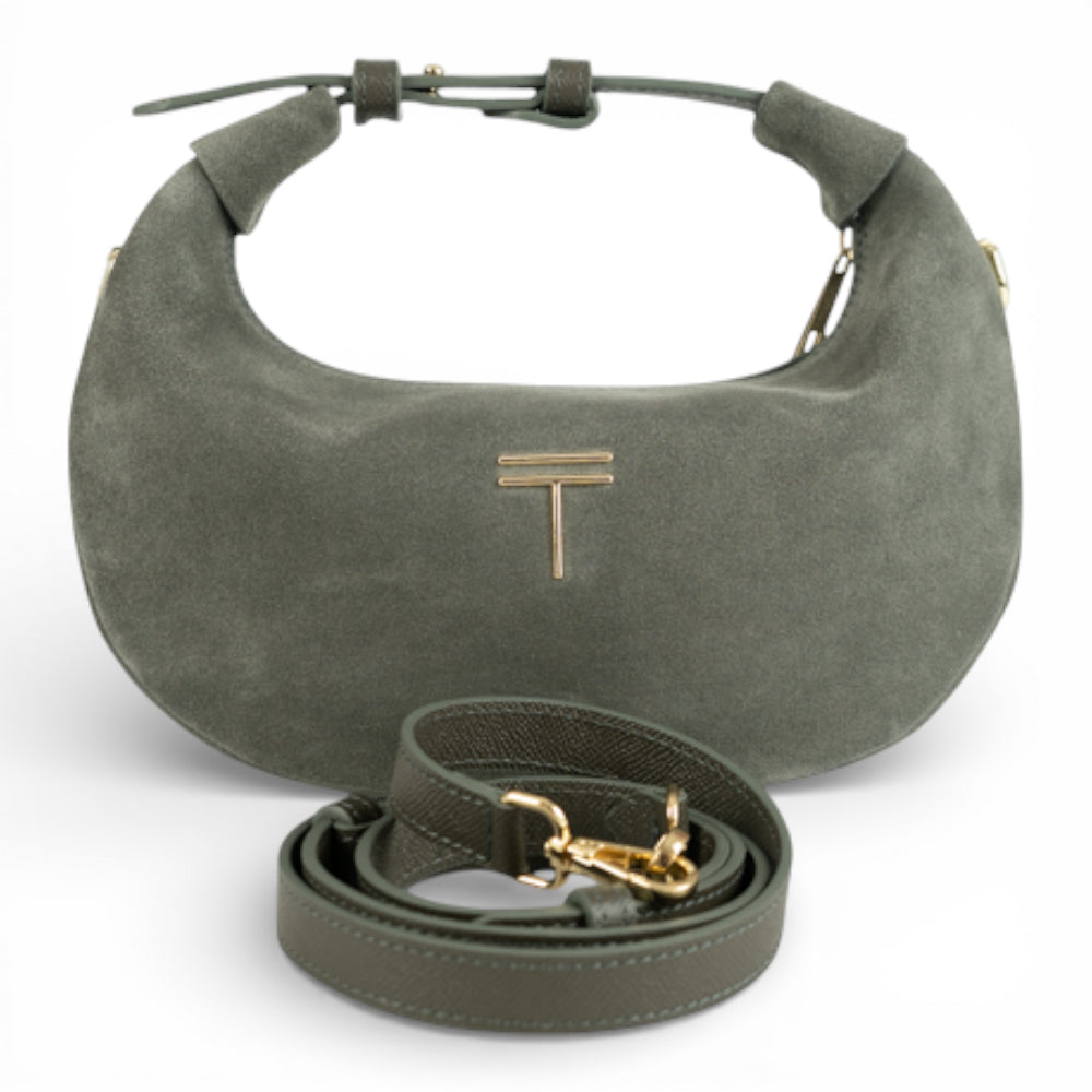 Geanta din piele naturala Olive Suede Mini Moon