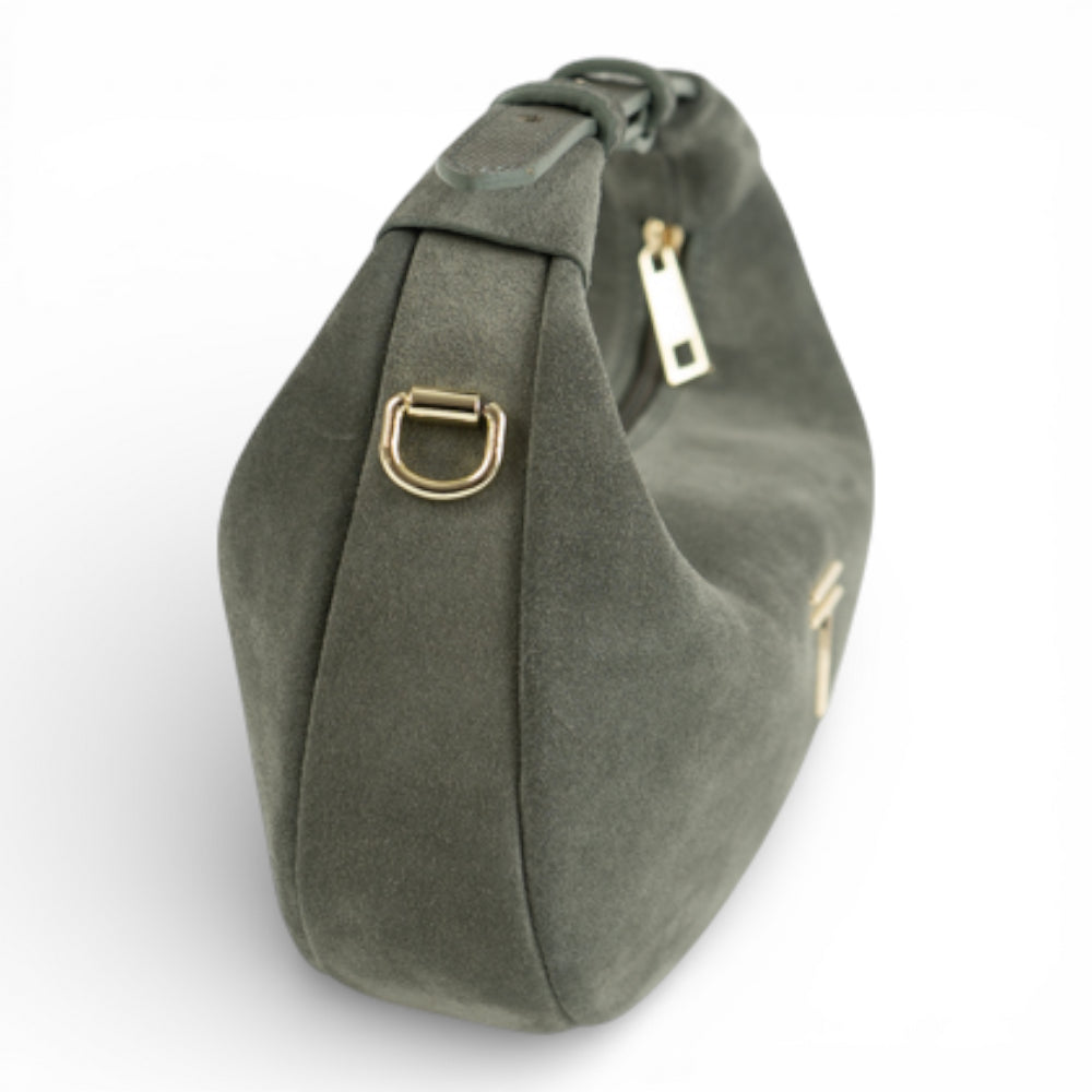 Geanta din piele naturala Olive Suede Mini Moon