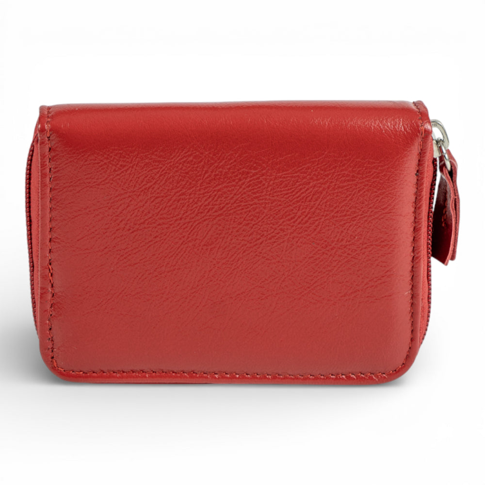 Portofel Mini din piele naturala pentru femei, cu fermoar Rosu