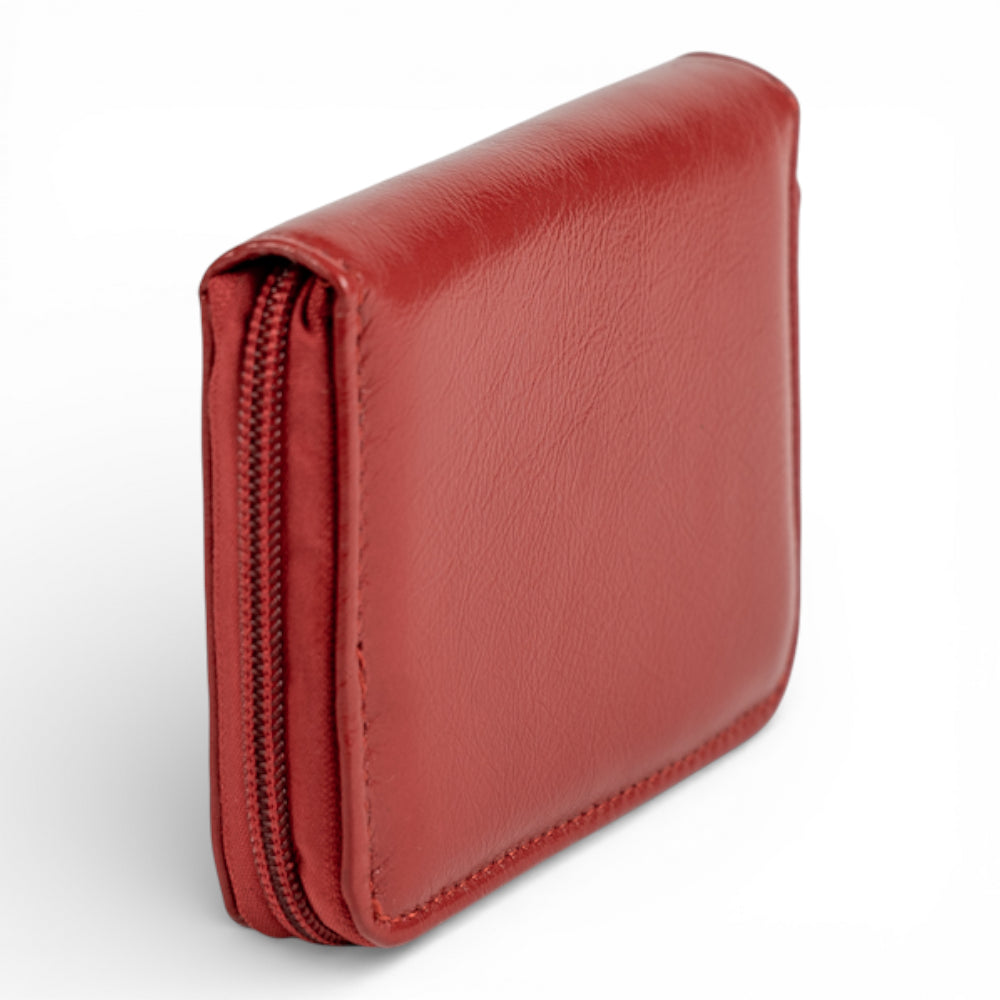 Portofel Mini din piele naturala pentru femei, cu fermoar Rosu Imagine secundară a produsului