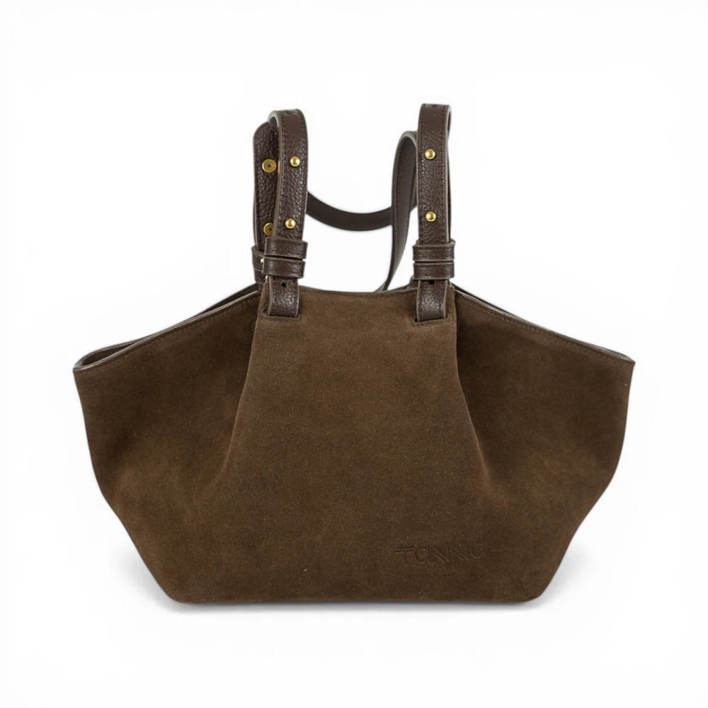 Geanta din piele naturala Suede Chocolate ESTELLE Mini