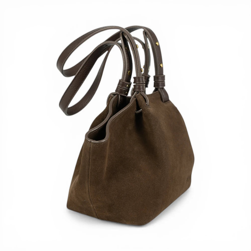 Geanta din piele naturala Suede Chocolate ESTELLE Mini