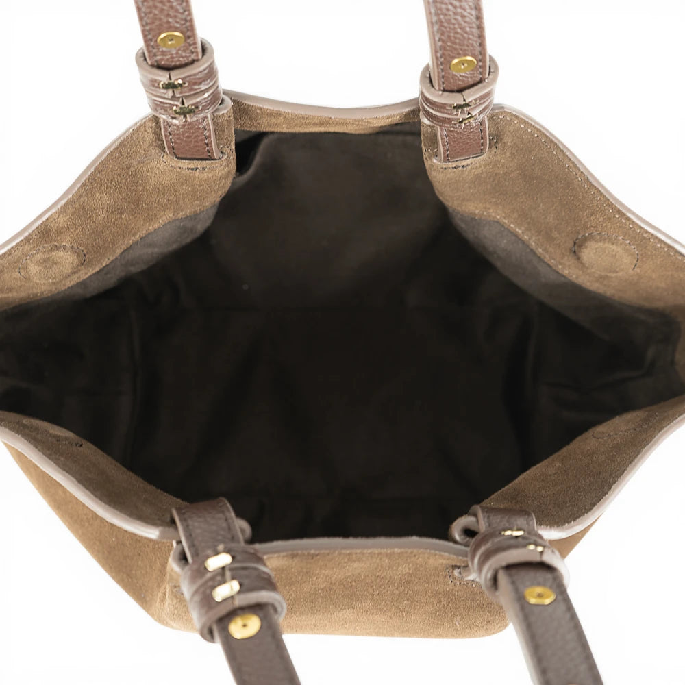 Geanta din piele naturala Suede Chocolate ESTELLE Mini