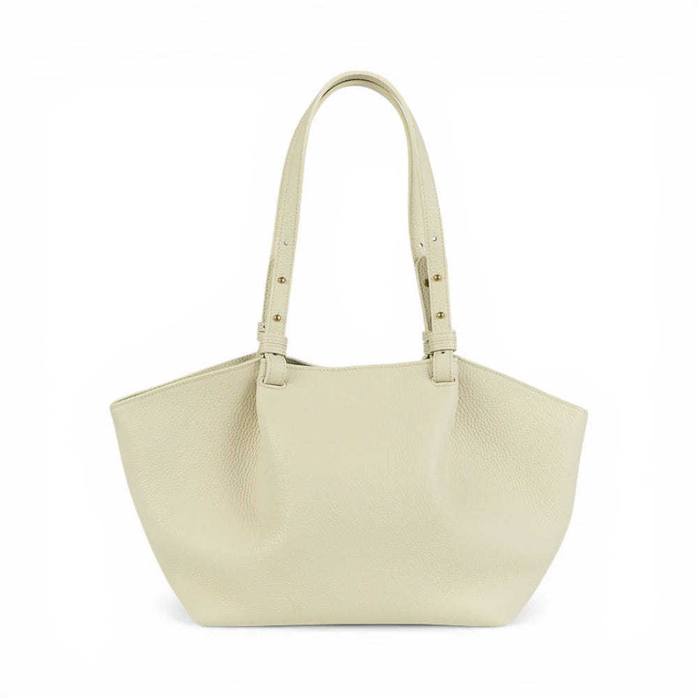 Geanta din piele naturala bizonata Crem  Shopper ESTELLE Maxi