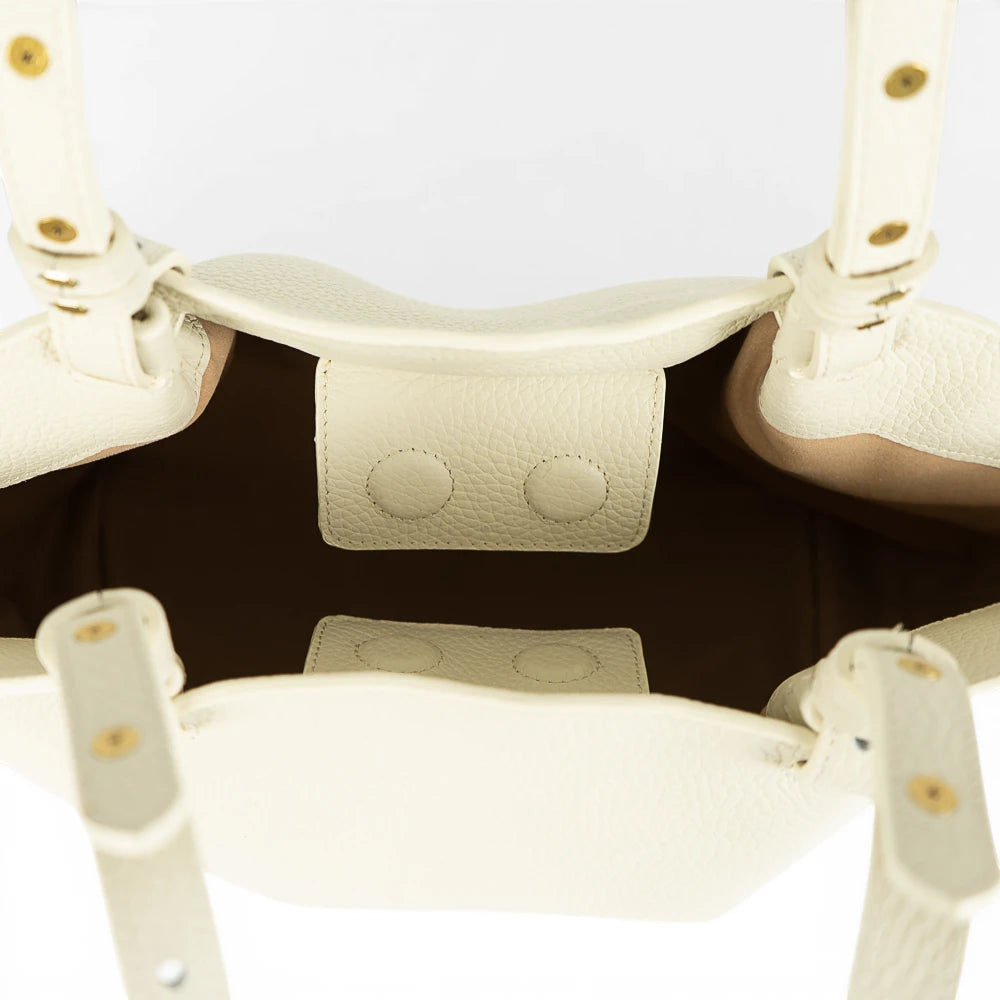 Geanta din piele naturala bizonata Crem  Shopper ESTELLE Maxi