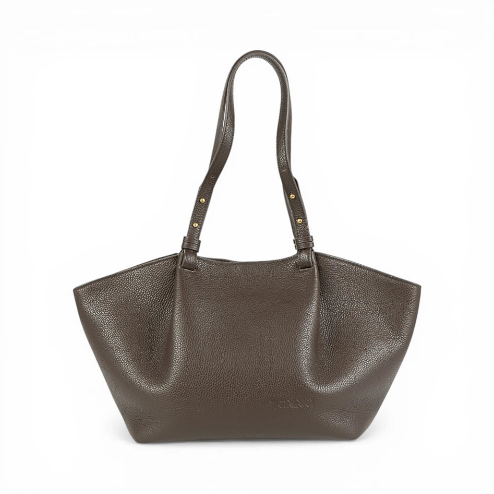 Geanta din piele naturala bizonata Chocolate  Shopper ESTELLE Maxi