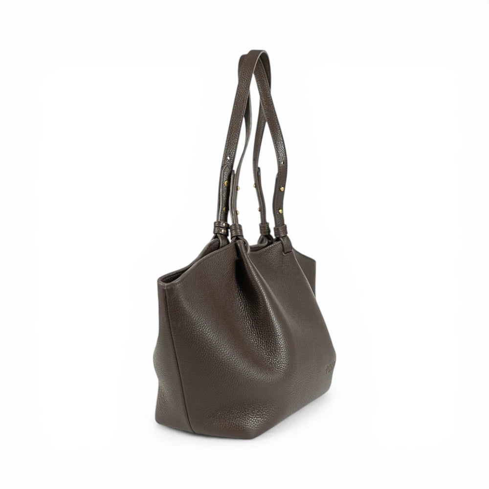Geanta din piele naturala bizonata Chocolate  Shopper ESTELLE Maxi
