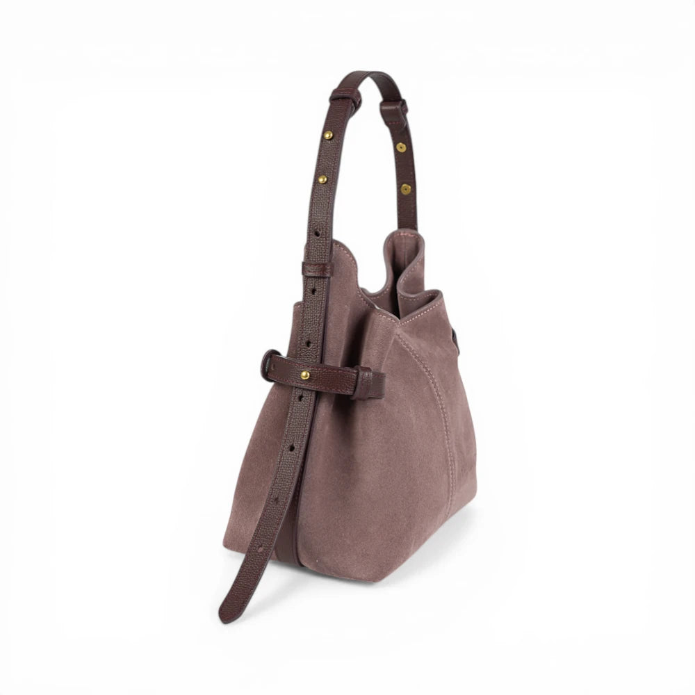 Geanta  din piele naturala  Suede Royal pink Micro Boucle
