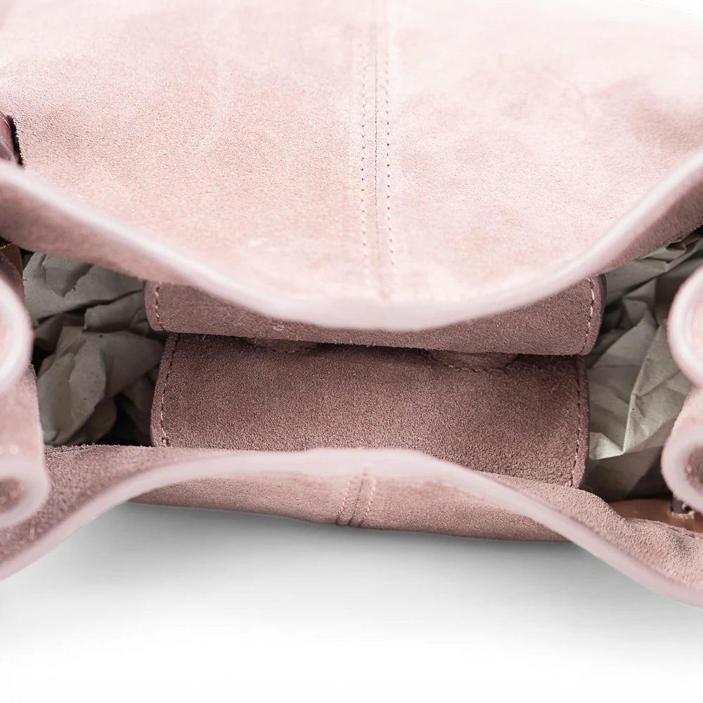Geanta  din piele naturala  Suede Royal pink Micro Boucle