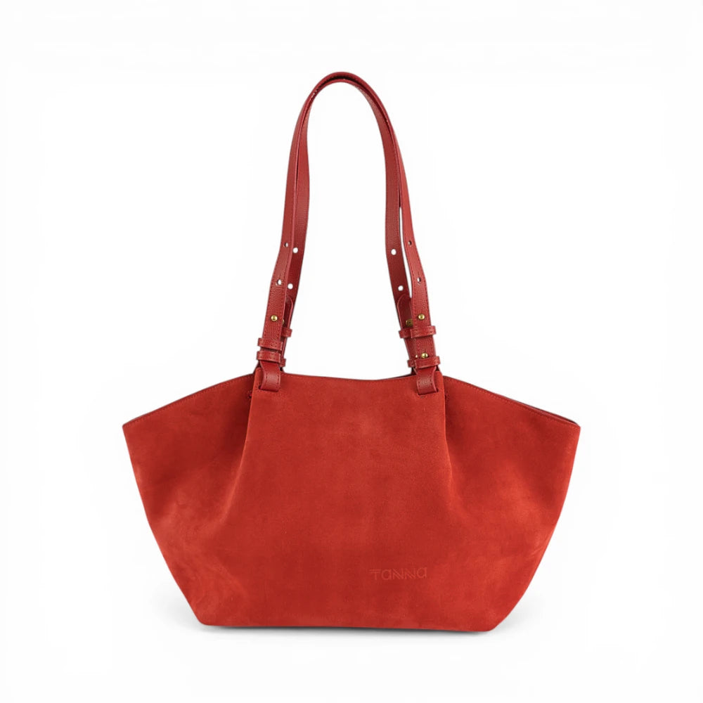 Geanta din piele naturala suede  Rosu  Shopper ESTELLE Maxi