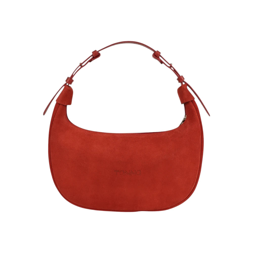 Geanta din piele naturala Rosu Suede Moon Medium Imagine principală a produsului