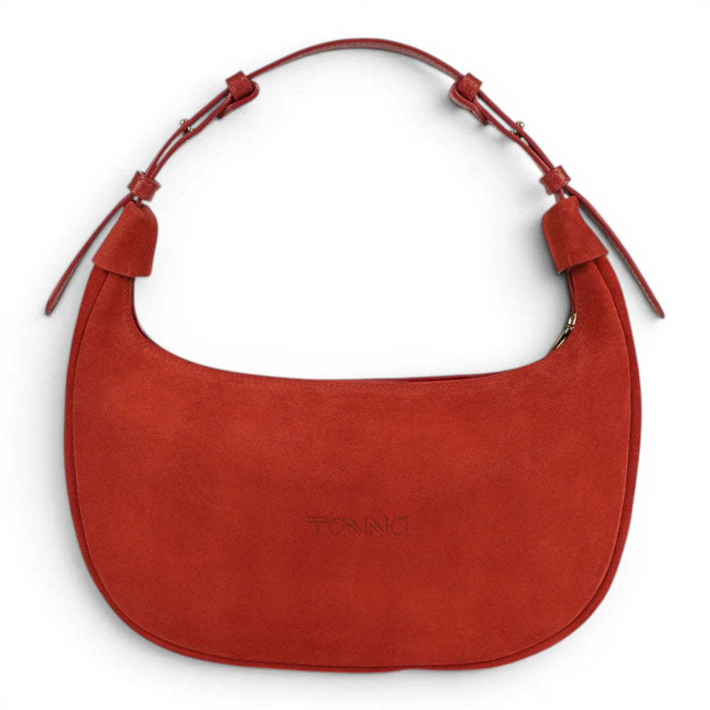 Geanta din piele naturala Rosu Suede Moon Medium