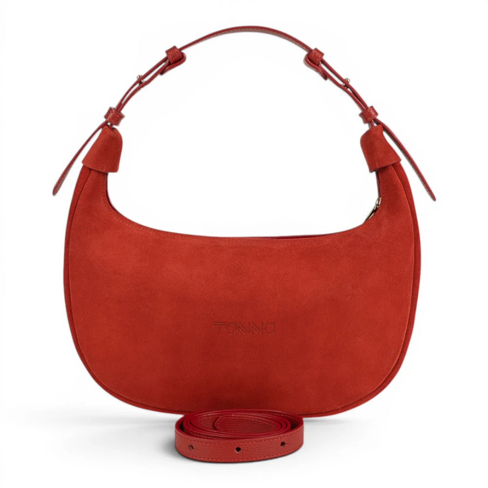 Geanta din piele naturala Rosu Suede Moon Medium